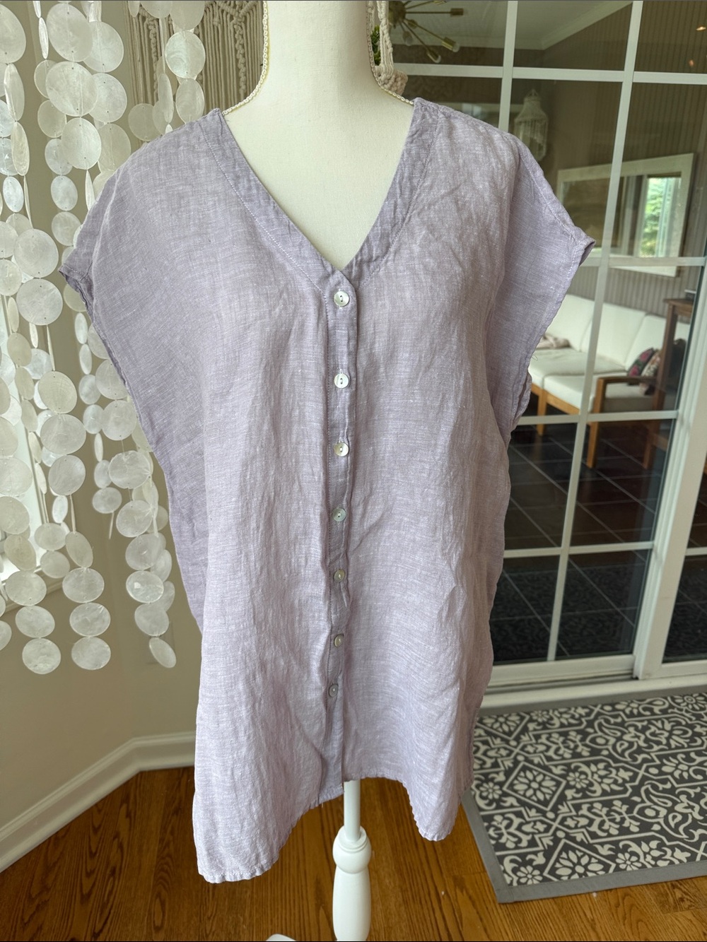 Light Purple Linen Button-Front Women's Top